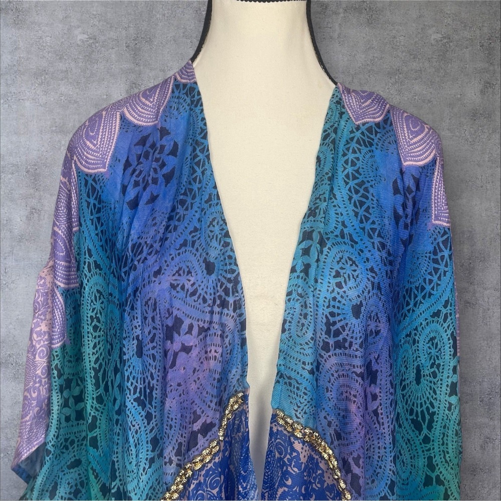 Soft Surroundings Kimono Duster Cover Up Womens OS Handkerchief Hem Boho Beach - Picture 3 of 9